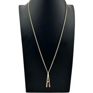 Vintage Avon MCM Purple Emerald Cut Glass Gem Modernist Pendant 22" Necklace